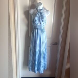 Zesica Crossover Blue Plaid Halter Dress - Size Medium